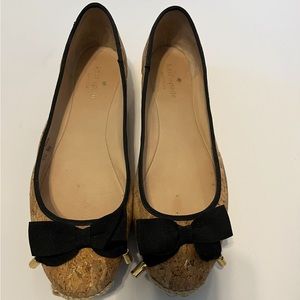 Kate Spade Gold Flaked Cork Pattern/material Flats with Ribbon Bow